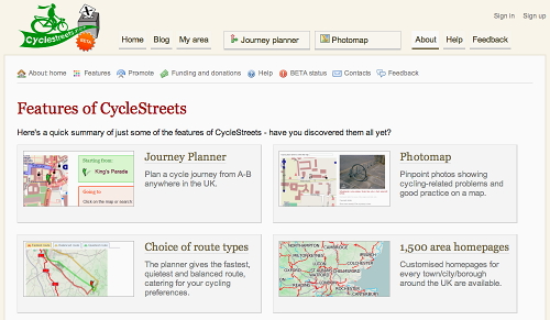 cyclestreets features
